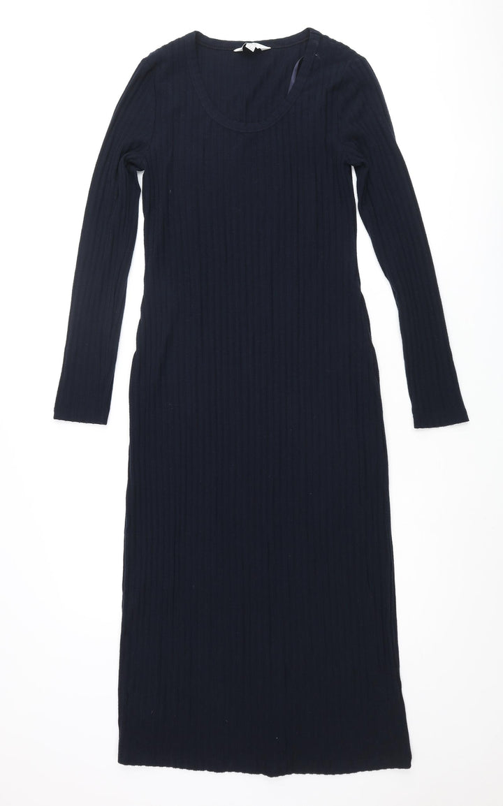 Marks and Spencer Womens Blue Polyester Pencil Dress Size 8 Round Neck Pullover