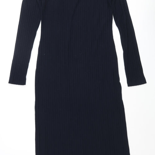 Marks and Spencer Womens Blue Polyester Pencil Dress Size 8 Round Neck Pullover
