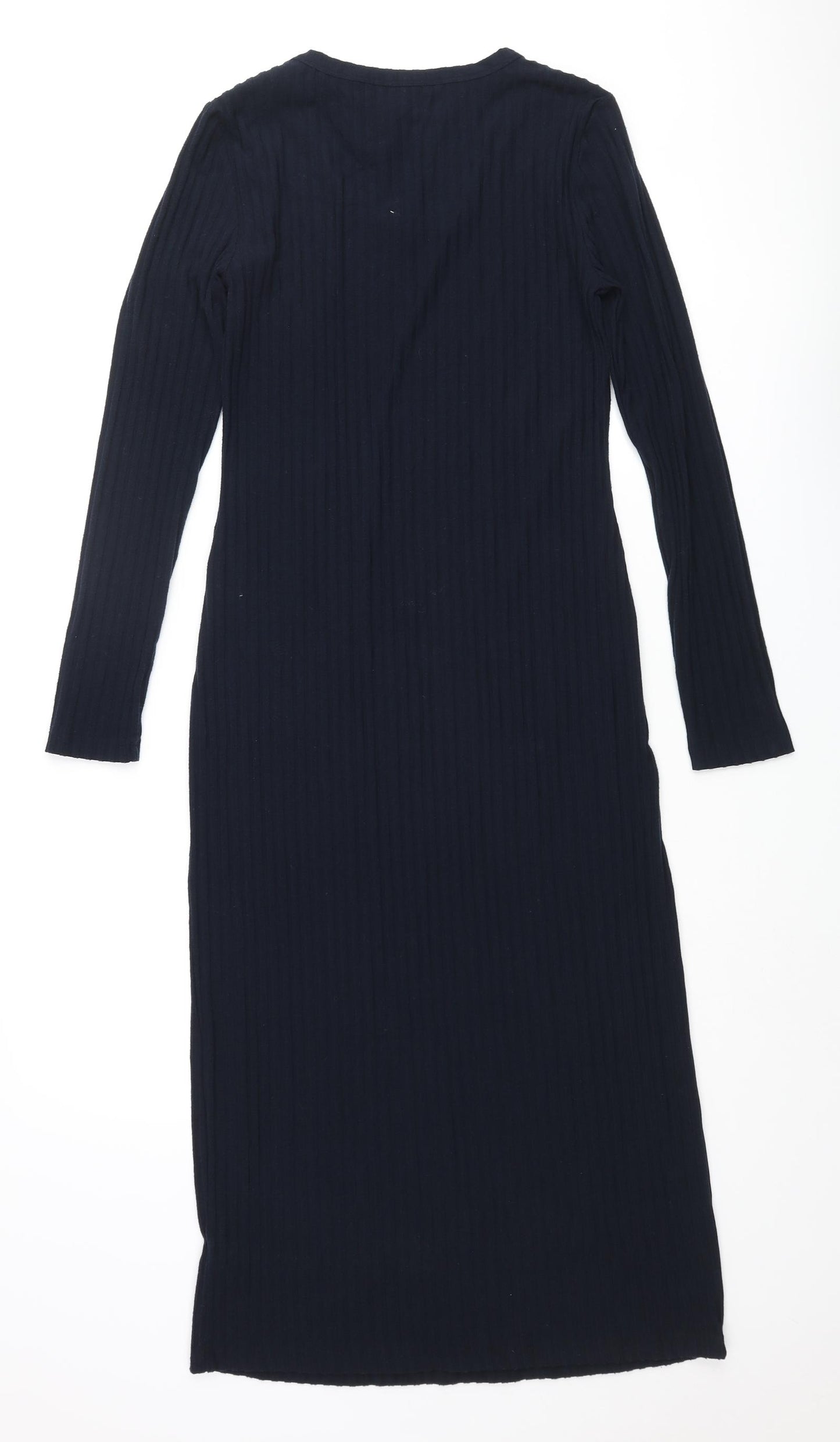 Marks and Spencer Womens Blue Polyester Pencil Dress Size 8 Round Neck Pullover