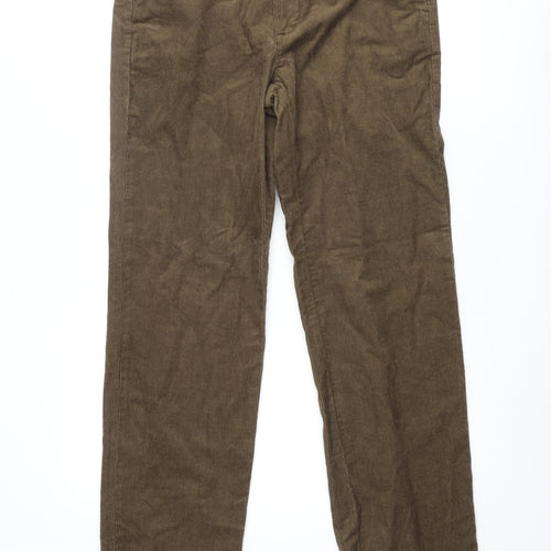 Marks and Spencer Mens Brown Cotton Chino Trousers Size 30 in L33 in Regular Zip