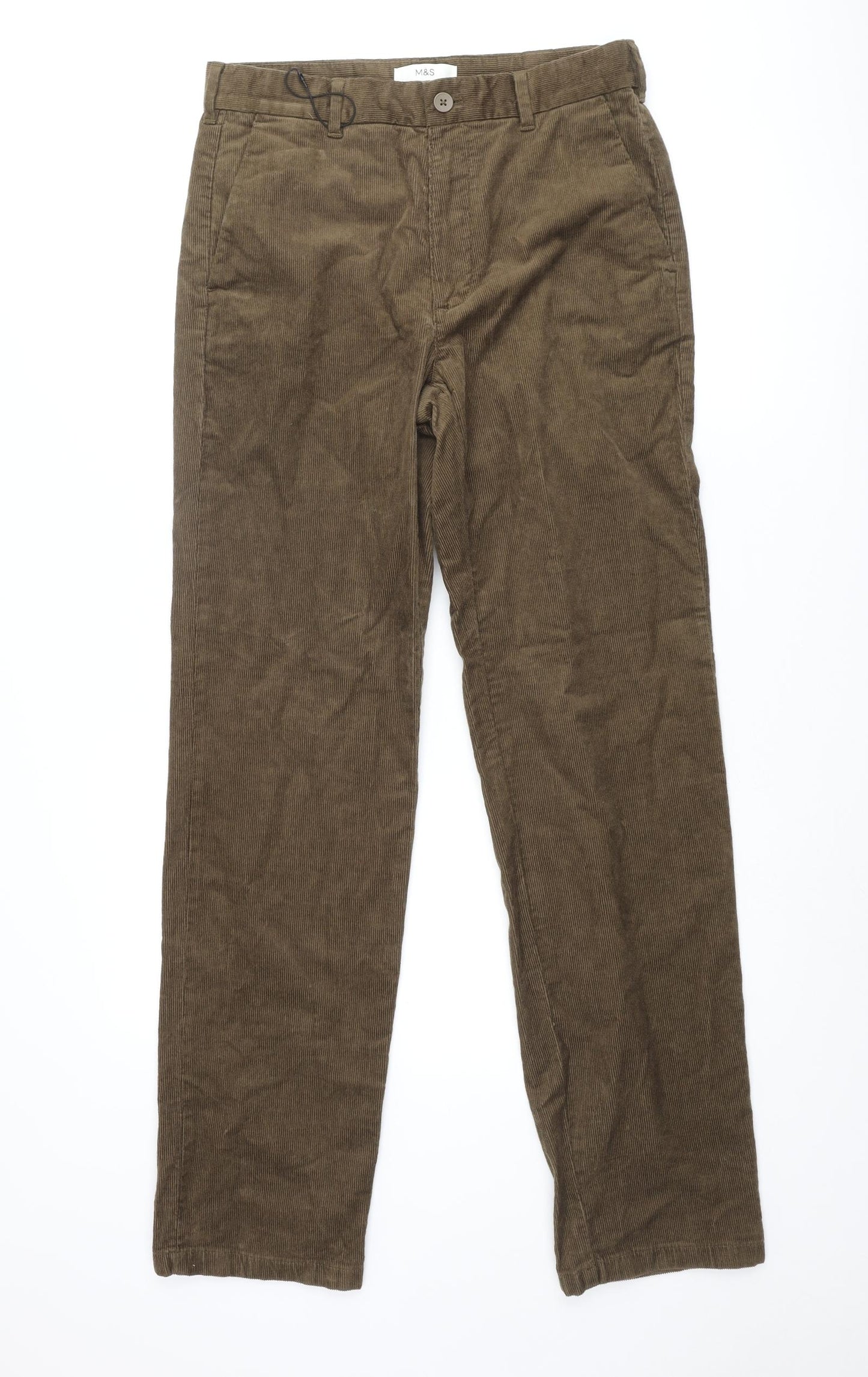 Marks and Spencer Mens Brown Cotton Chino Trousers Size 30 in L33 in Regular Zip