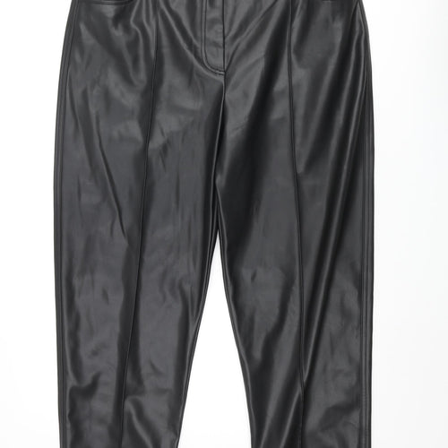 Marks and Spencer Womens Black Polyester Trousers Size 18 L26 in Regular Zip