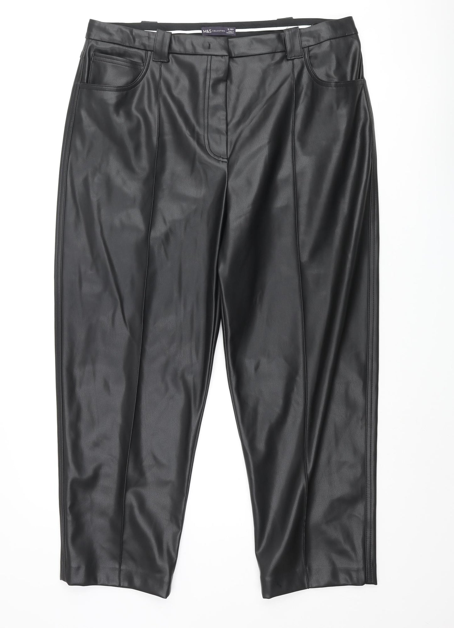 Marks and Spencer Womens Black Polyester Trousers Size 18 L26 in Regular Zip