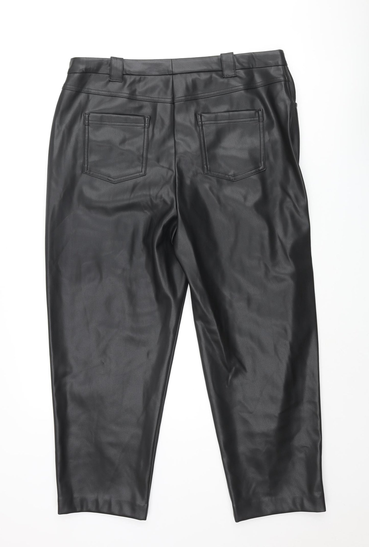 Marks and Spencer Womens Black Polyester Trousers Size 18 L26 in Regular Zip