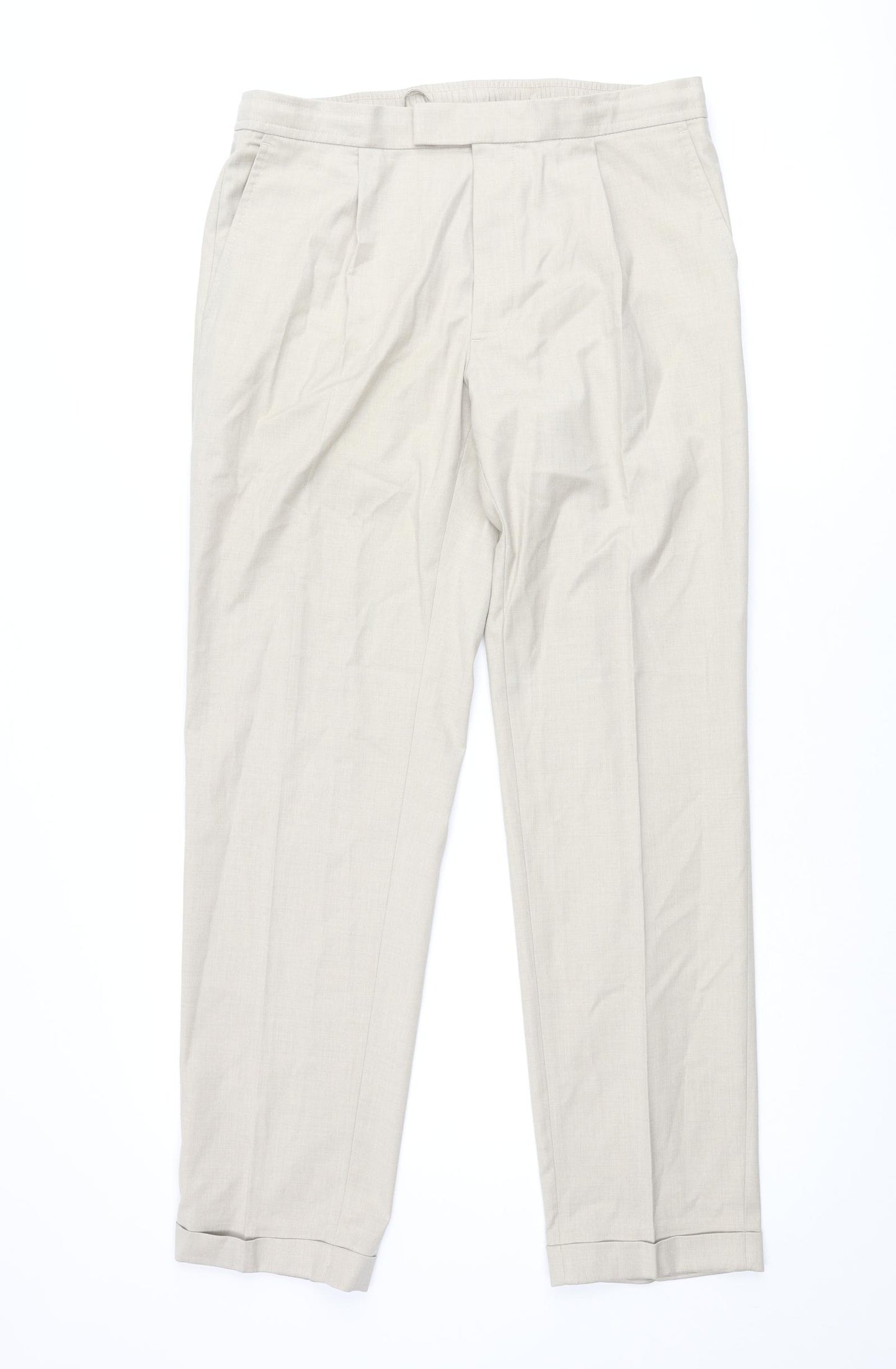 Autograph Mens Beige Polyester Dress Pants Trousers Size 34 in L31 in Regular Zip - Drawstring Waist