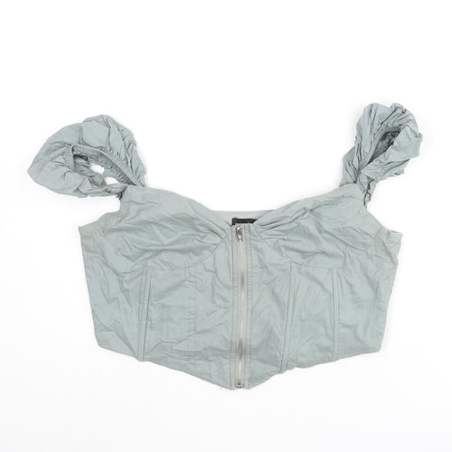 PRETTYLITTLETHING Womens Blue Cotton Cropped Blouse Size 10 Sweetheart - Corset Style