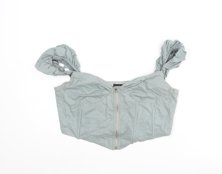 PRETTYLITTLETHING Womens Blue Cotton Cropped Blouse Size 10 Sweetheart - Corset Style