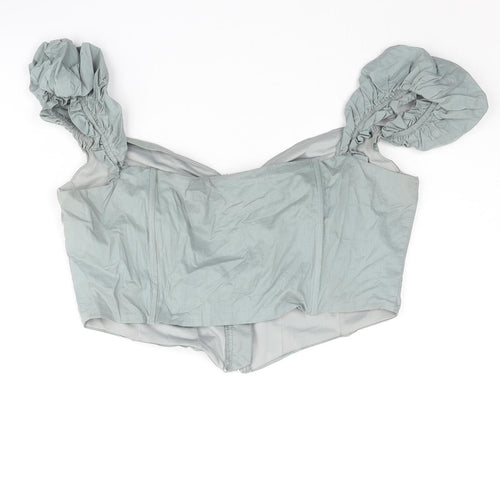 PRETTYLITTLETHING Womens Blue Cotton Cropped Blouse Size 10 Sweetheart - Corset Style