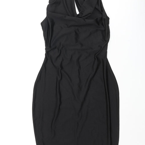 Missguided Womens Black Polyester Bodycon Size 6 Mock Neck Zip