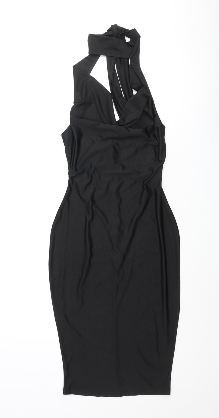 Missguided Womens Black Polyester Bodycon Size 6 Mock Neck Zip
