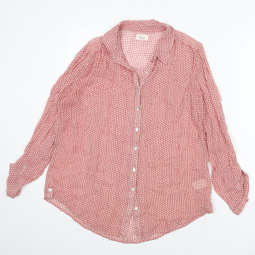 Linea Womens Red Geometric Viscose Basic Button-Up Size 12 Collared - Zig Zag Pattern