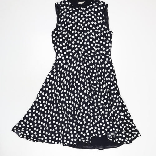 Hobbs Womens Blue Polka Dot Viscose Fit & Flare Size 10 Collared Button