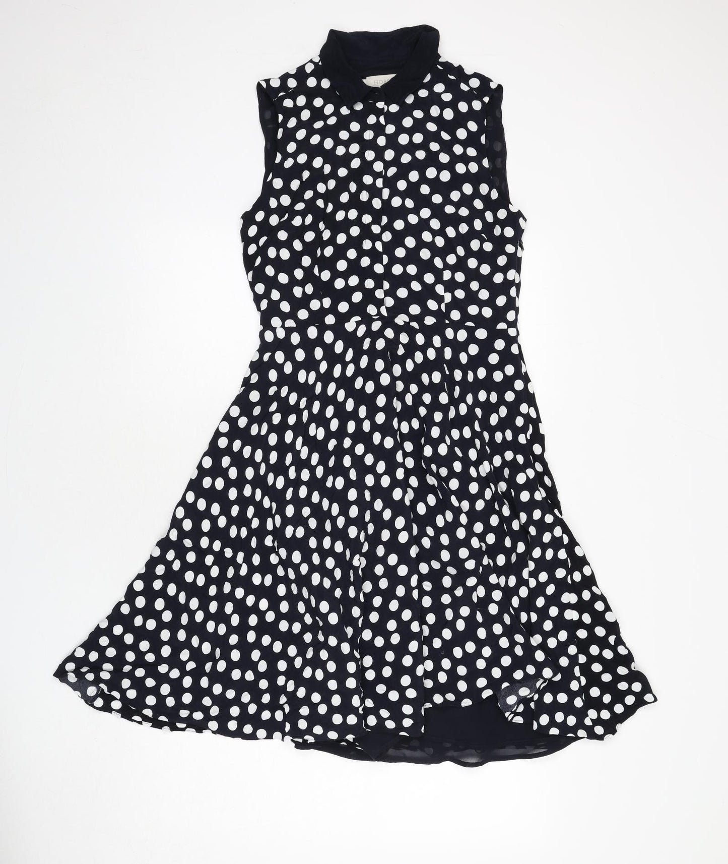 Hobbs Womens Blue Polka Dot Viscose Fit & Flare Size 10 Collared Button