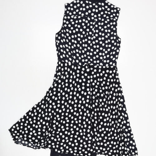 Hobbs Womens Blue Polka Dot Viscose Fit & Flare Size 10 Collared Button