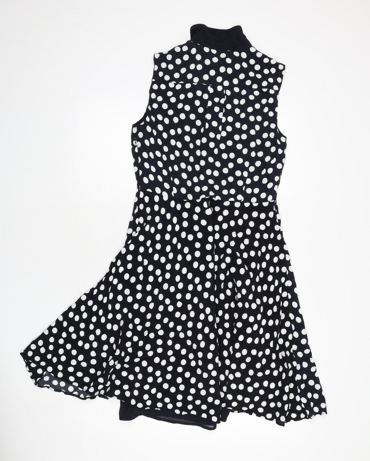 Hobbs Womens Blue Polka Dot Viscose Fit & Flare Size 10 Collared Button
