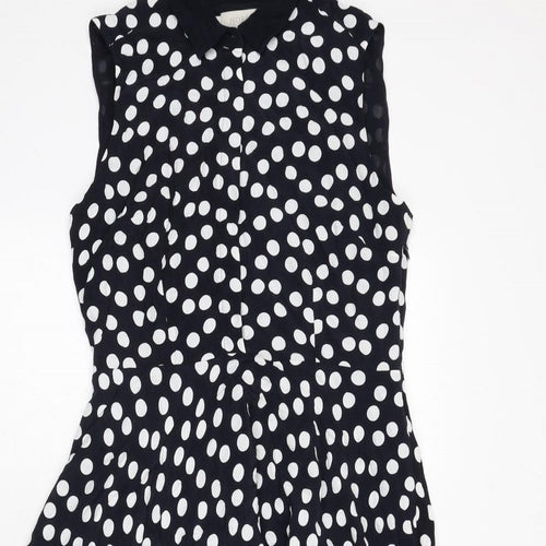 Hobbs Womens Blue Polka Dot Viscose Fit & Flare Size 10 Collared Button