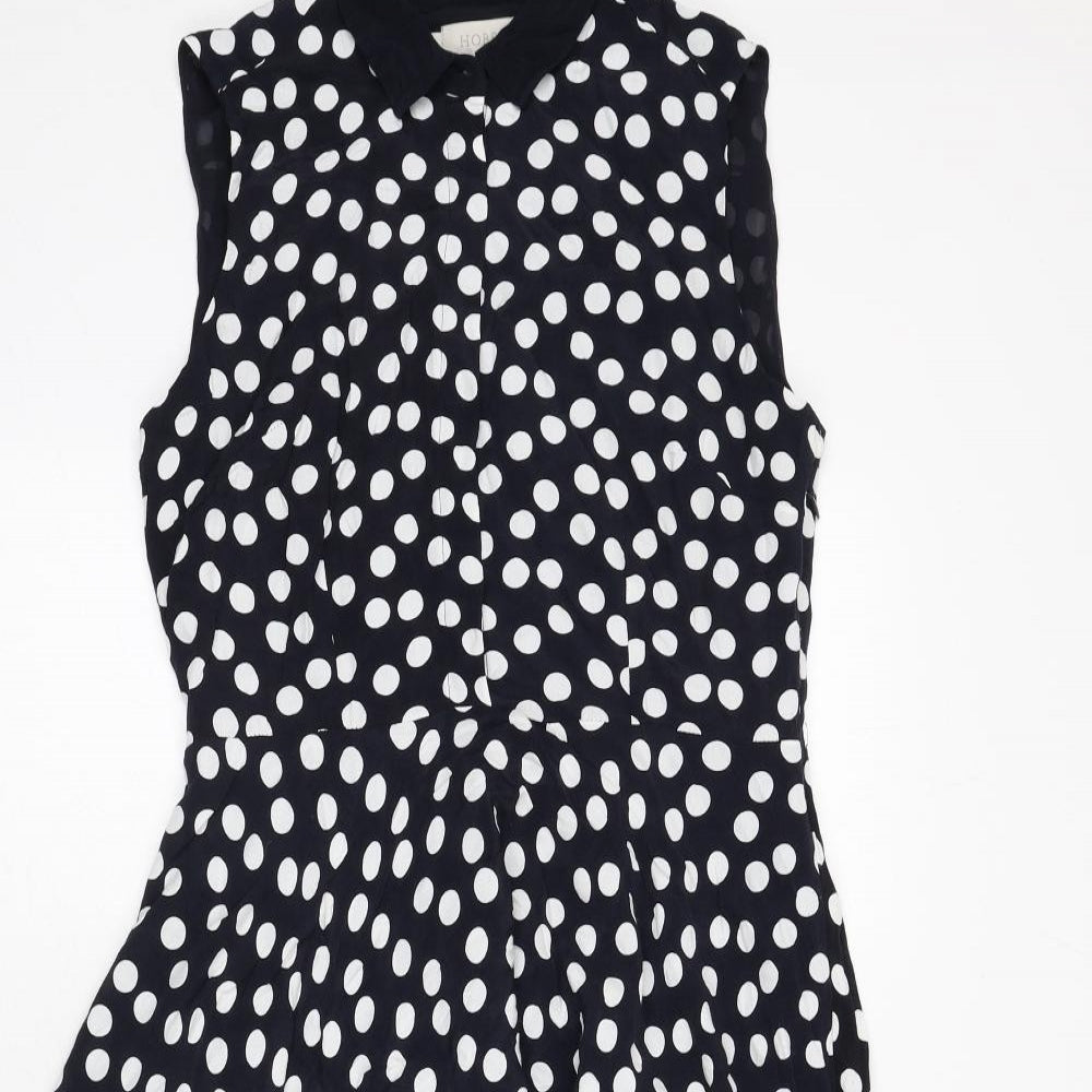 Hobbs Womens Blue Polka Dot Viscose Fit & Flare Size 10 Collared Button