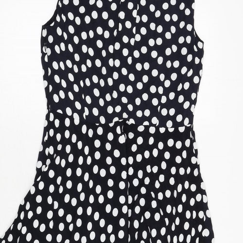 Hobbs Womens Blue Polka Dot Viscose Fit & Flare Size 10 Collared Button