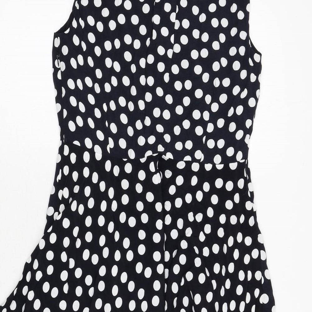 Hobbs Womens Blue Polka Dot Viscose Fit & Flare Size 10 Collared Button