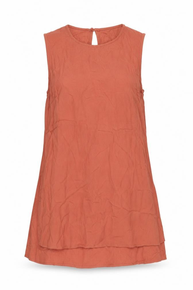 Front view of New Look women’s pink viscose tunic blouse, size UK 6, round neck