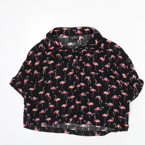 Topshop Womens Black Geometric Viscose Cropped Button-Up Size 8 Collared