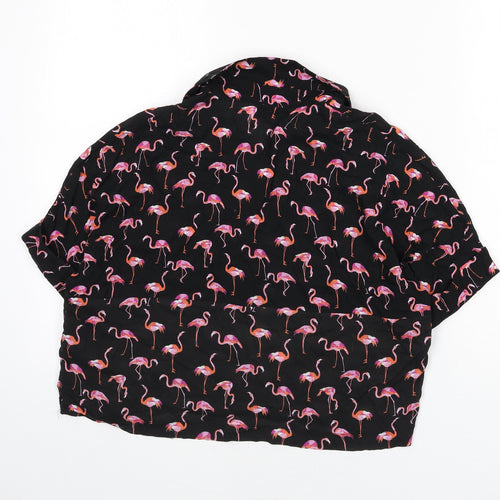 Topshop Womens Black Geometric Viscose Cropped Button-Up Size 8 Collared