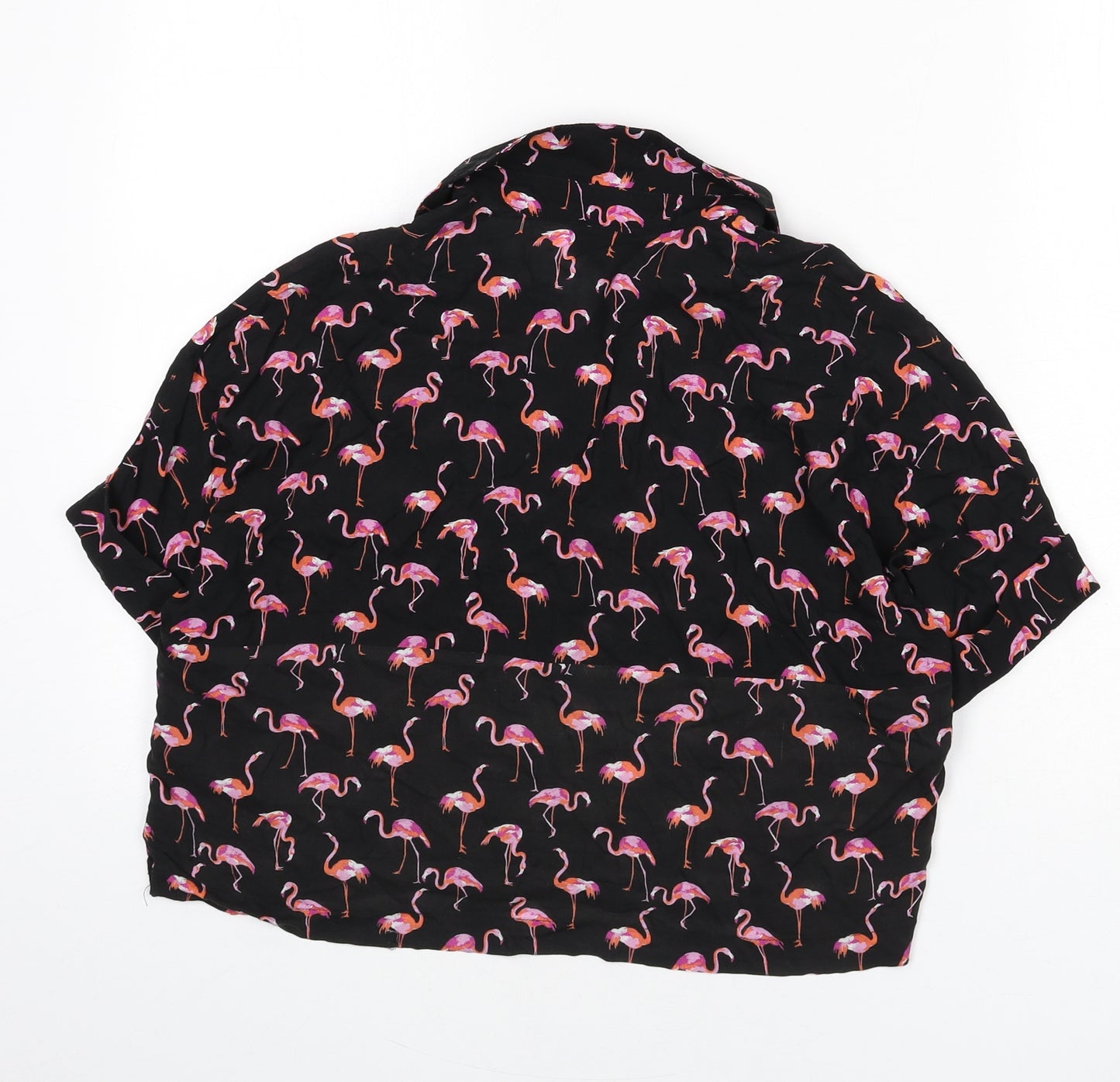 Topshop Womens Black Geometric Viscose Cropped Button-Up Size 8 Collared