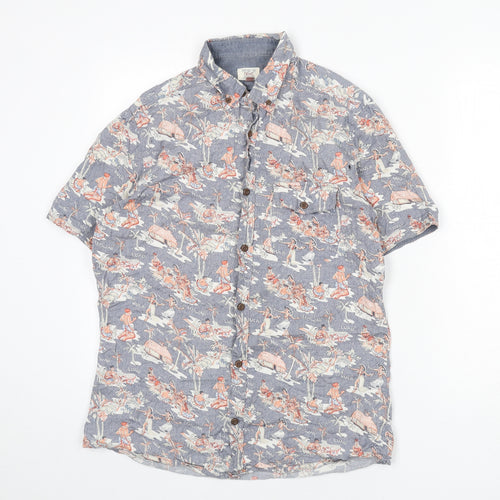 NEXT Mens Multicoloured Geometric Cotton Button-Up Size M Collared Button - Hawaii, Beach, Surfing