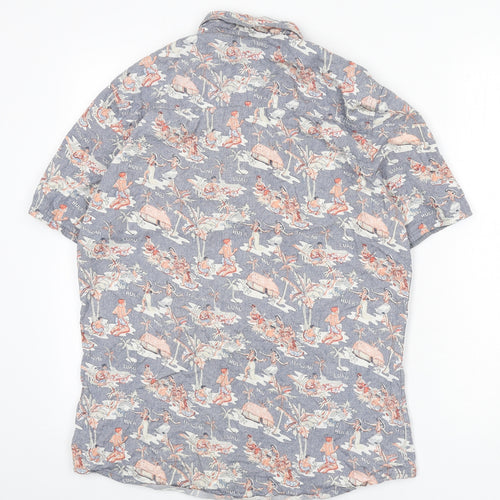 NEXT Mens Multicoloured Geometric Cotton Button-Up Size M Collared Button - Hawaii, Beach, Surfing