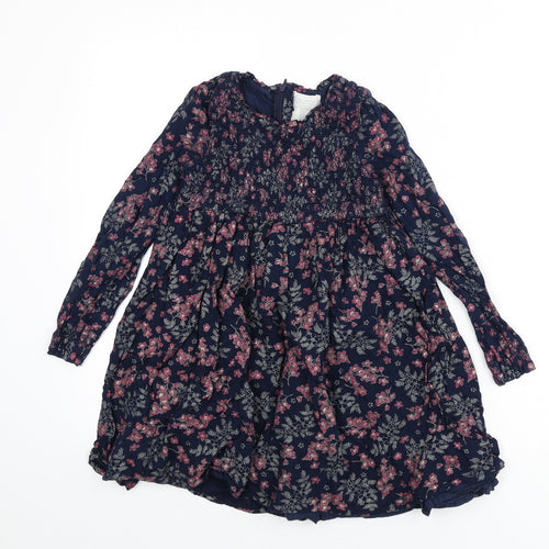 The Prairie Girls Blue Floral Viscose Fit & Flare Size 7 Years Round Neck Zip