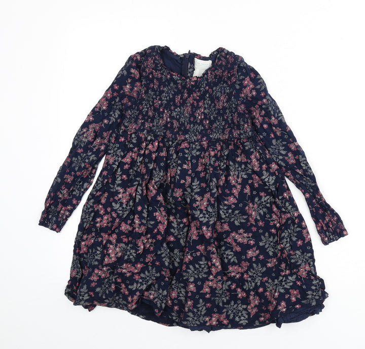 The Prairie Girls Blue Floral Viscose Fit & Flare Size 7 Years Round Neck Zip