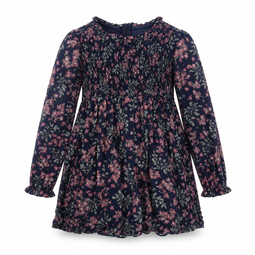 The Prairie Girls Blue Floral Viscose Fit & Flare Size 7 Years Round Neck Zip