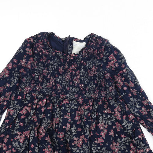 The Prairie Girls Blue Floral Viscose Fit & Flare Size 7 Years Round Neck Zip