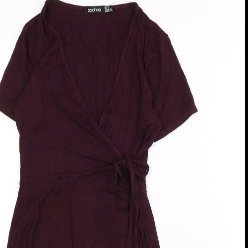 Boohoo Womens Red Viscose Wrap Dress Size 8 V-Neck Tie