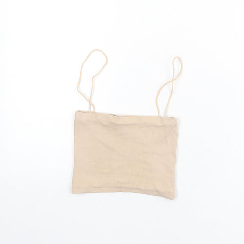 Zara Womens Beige Cotton Camisole Tank Size S Square Neck - Cropped, Ribbed