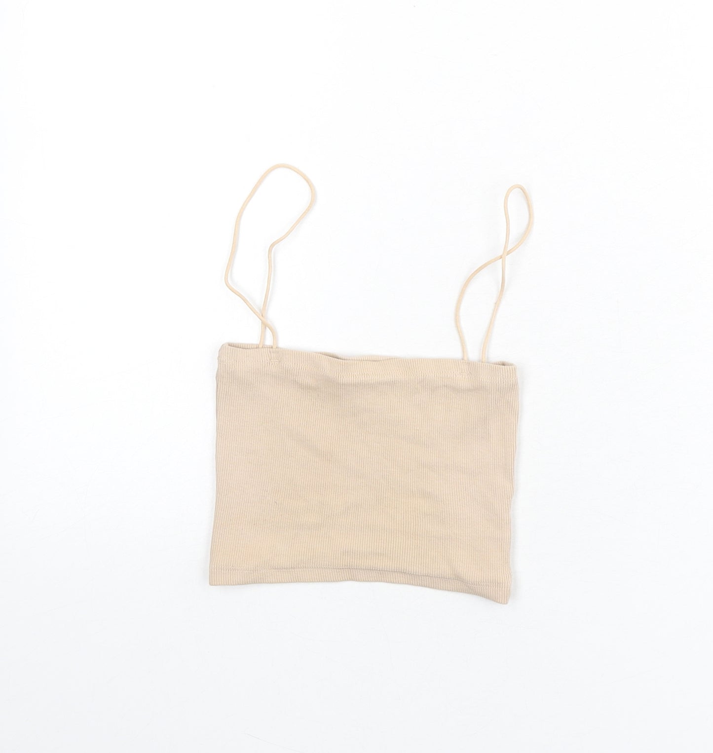 Zara Womens Beige Cotton Camisole Tank Size S Square Neck - Cropped, Ribbed