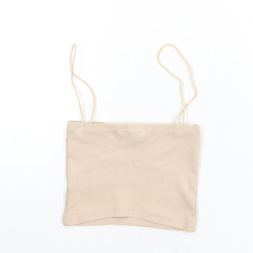 Zara Womens Beige Cotton Camisole Tank Size S Square Neck - Cropped, Ribbed