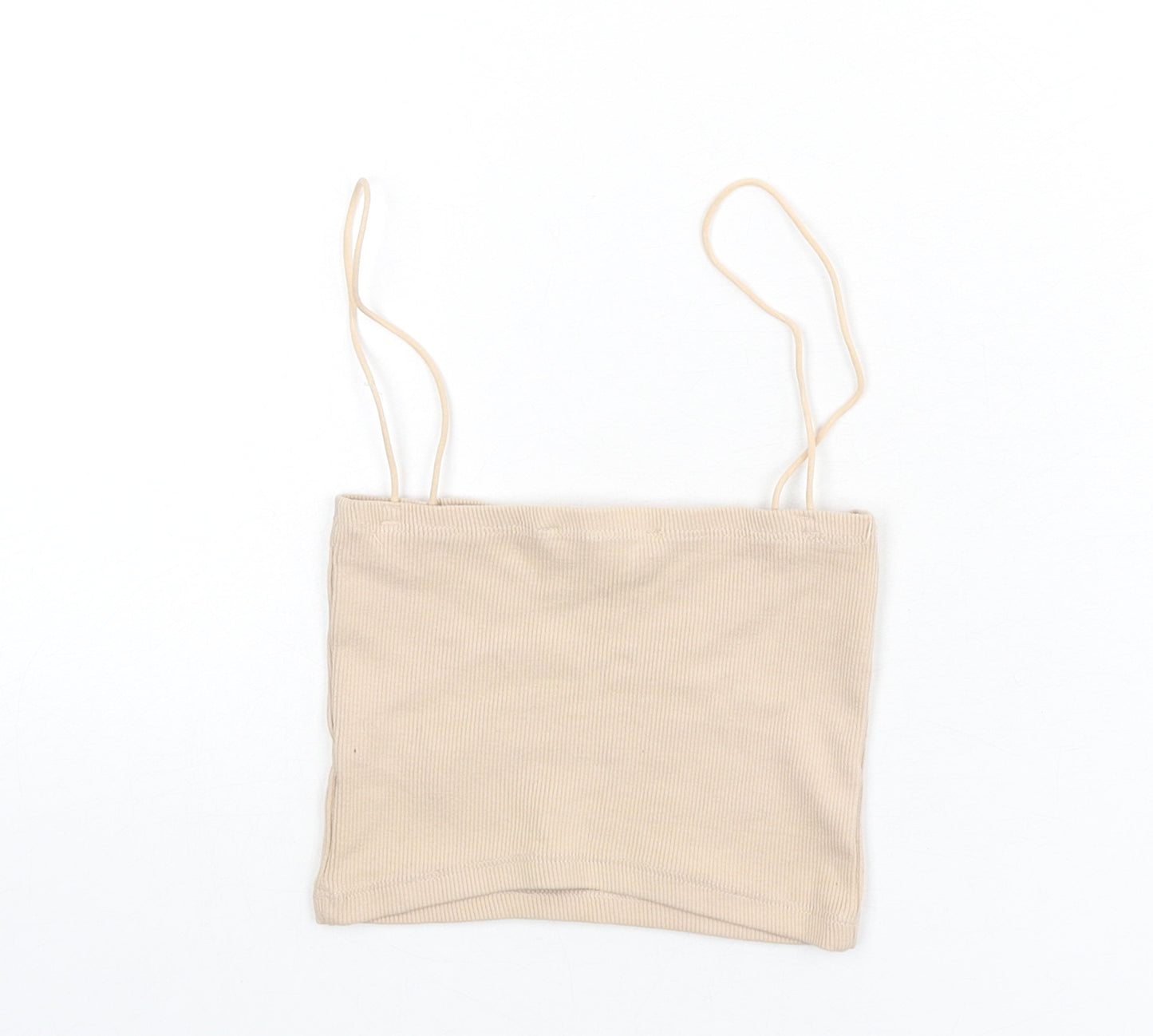 Zara Womens Beige Cotton Camisole Tank Size S Square Neck - Cropped, Ribbed