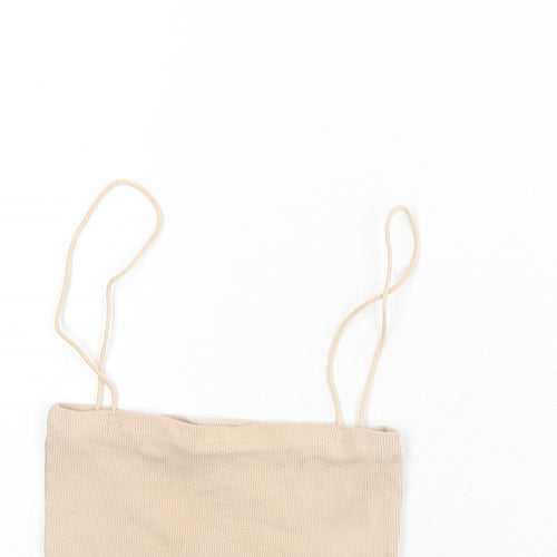 Zara Womens Beige Cotton Camisole Tank Size S Square Neck - Cropped, Ribbed