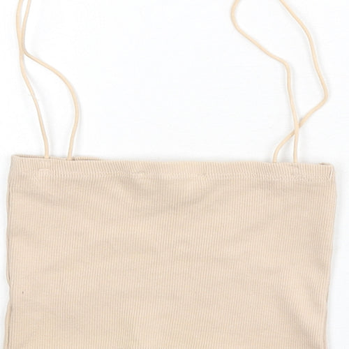 Zara Womens Beige Cotton Camisole Tank Size S Square Neck - Cropped, Ribbed