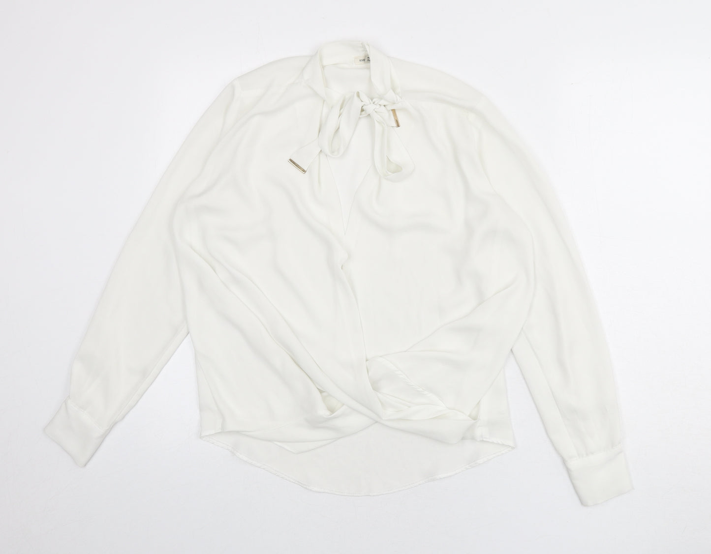 River Island Womens White Polyester Basic Blouse Size 8 V-Neck