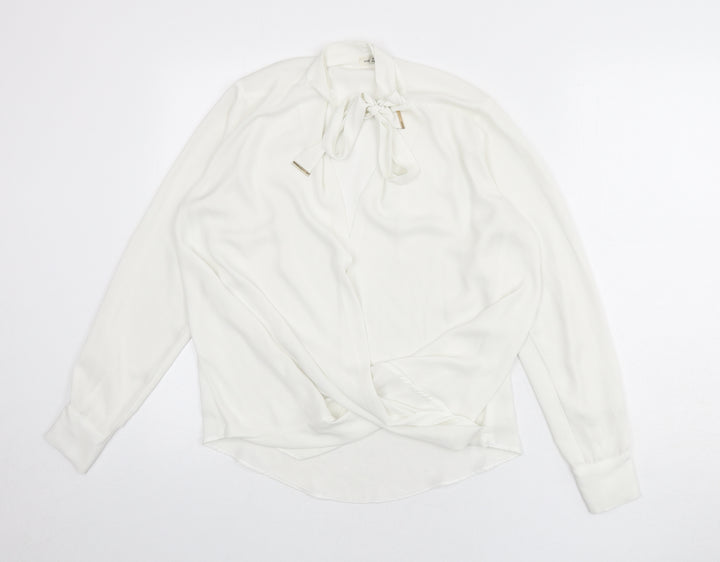 River Island Womens White Polyester Basic Blouse Size 8 V-Neck