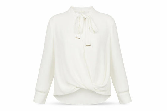 Front view of River Island women’s white polyester basic blouse, size UK 8, v-neck