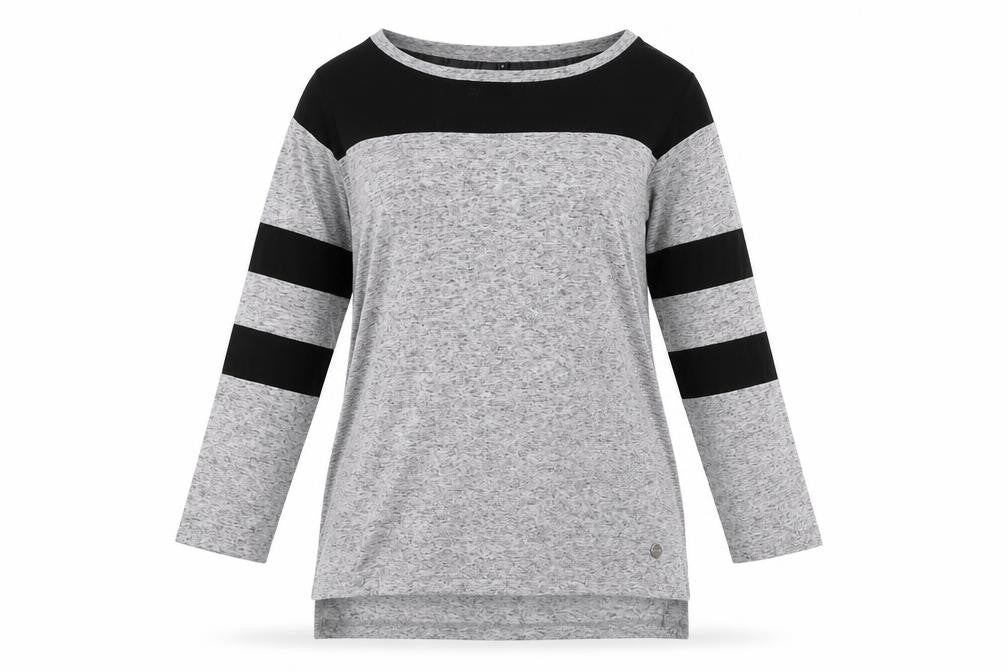 Front view of L.o.v women’s grey polyester basic t-shirt, size S, round neck - mesh panels