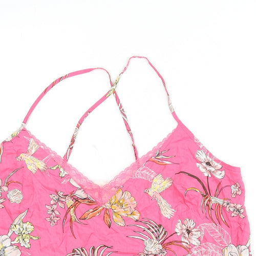 Marks and Spencer Womens Pink Floral Viscose Cami Pyjama Top Size 10 - Lace Trim