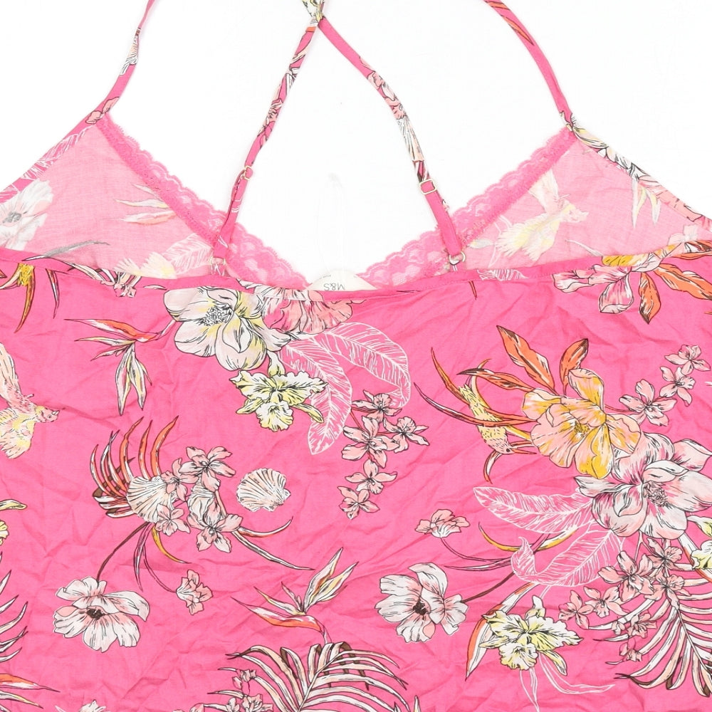 Marks and Spencer Womens Pink Floral Viscose Cami Pyjama Top Size 10 - Lace Trim