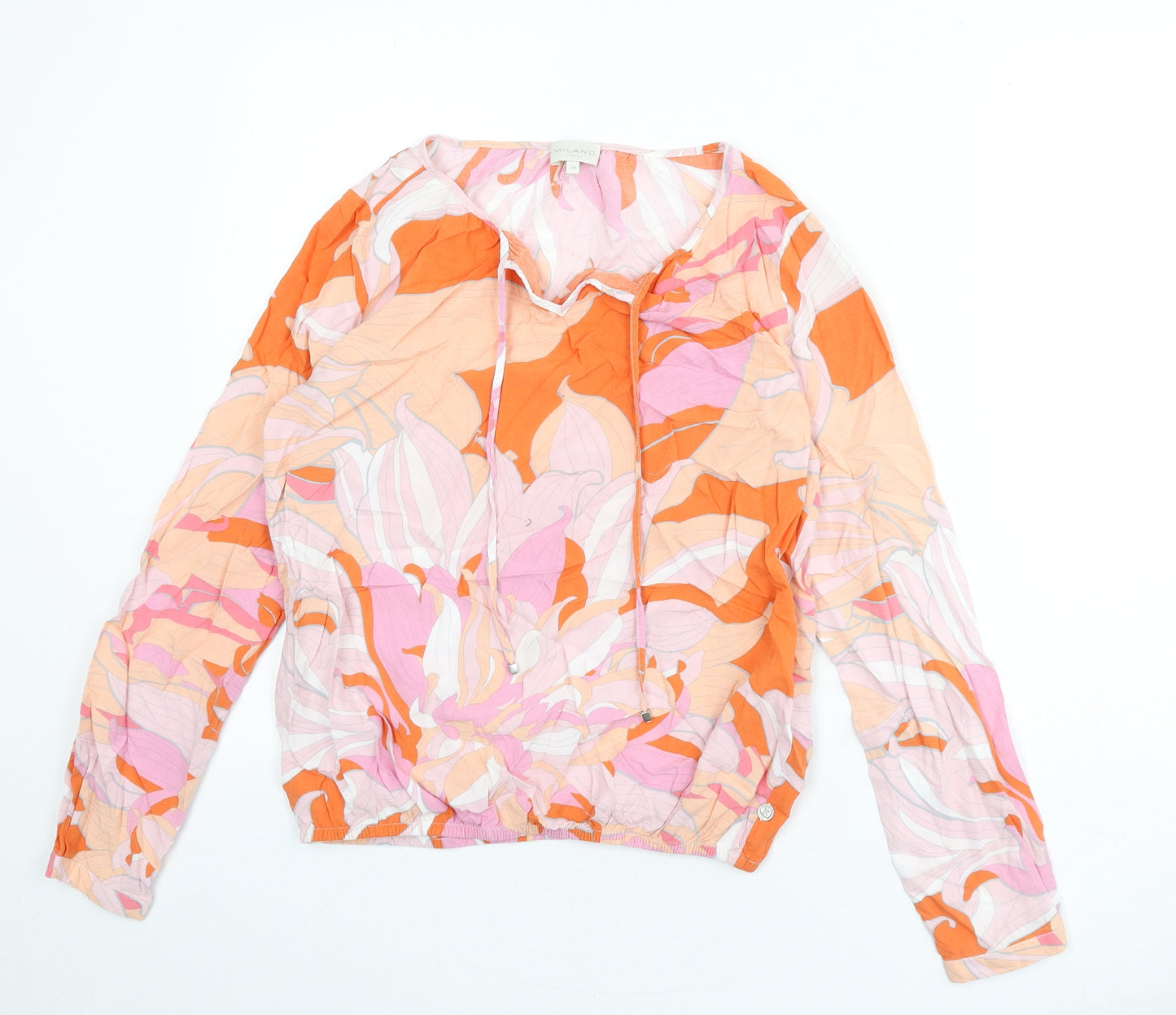 Milano Womens Multicoloured Geometric Viscose Basic Blouse Size 6 V-Neck