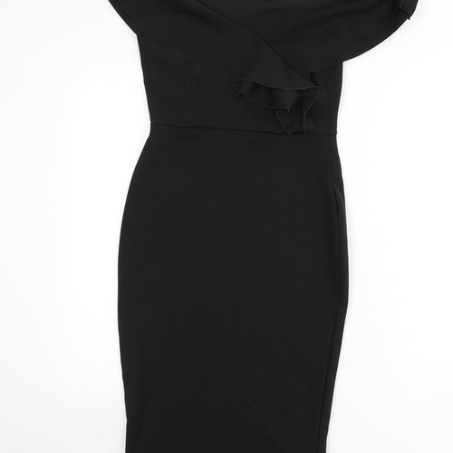 Missguided Womens Black Polyester Bodycon Size 10 Off the Shoulder Pullover - Ruffle Detail