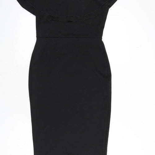 Missguided Womens Black Polyester Bodycon Size 10 Off the Shoulder Pullover - Ruffle Detail