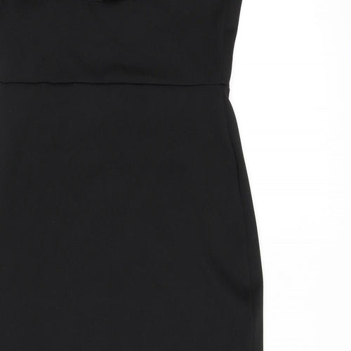 Missguided Womens Black Polyester Bodycon Size 10 Off the Shoulder Pullover - Ruffle Detail